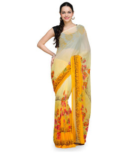 Off White Shaded Faux Chiffon Saree