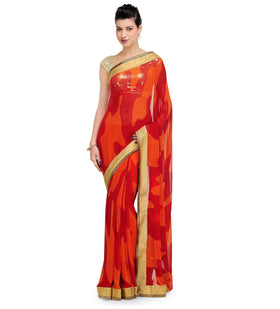 Maroon Faux Georgette Printed Saree