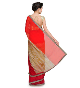 Orange Shaded Faux Chiffon Saree