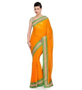 Yellow Faux Chiffon Printed Saree