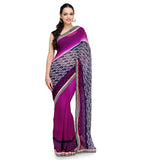 Purple Faux Georgette Printed Saree