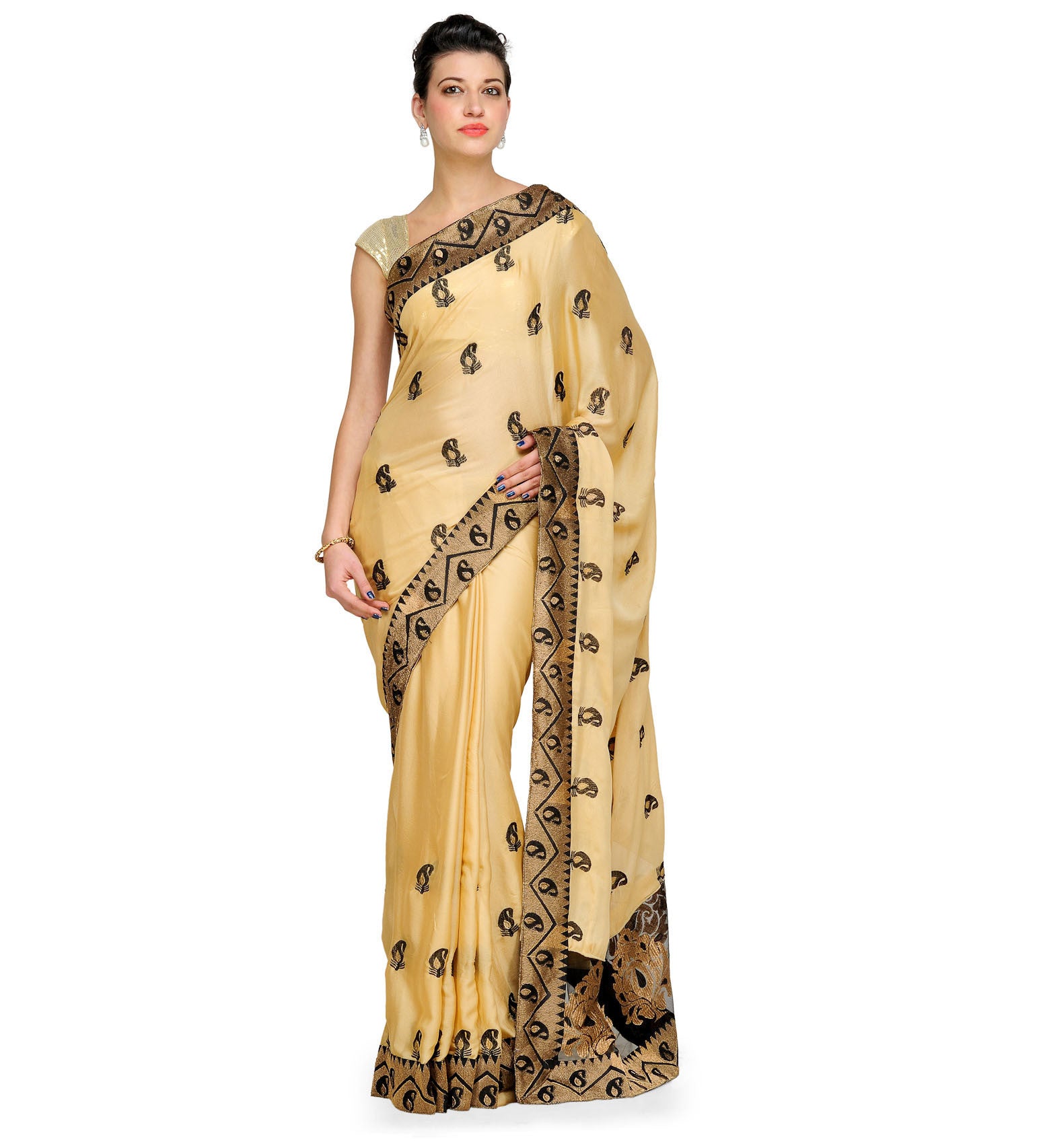 Beige Moss Crepe Saree