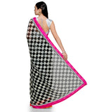 Black & White Faux Georgette Printed Saree