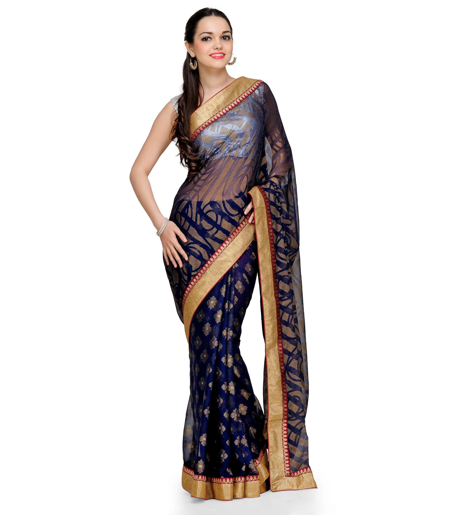 Navy Blue Faux Chiffon Saree