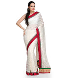 White Net Brasso Saree with Zari Border