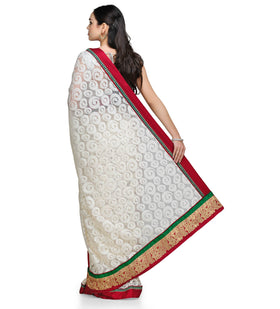 White Net Brasso Saree with Zari Border