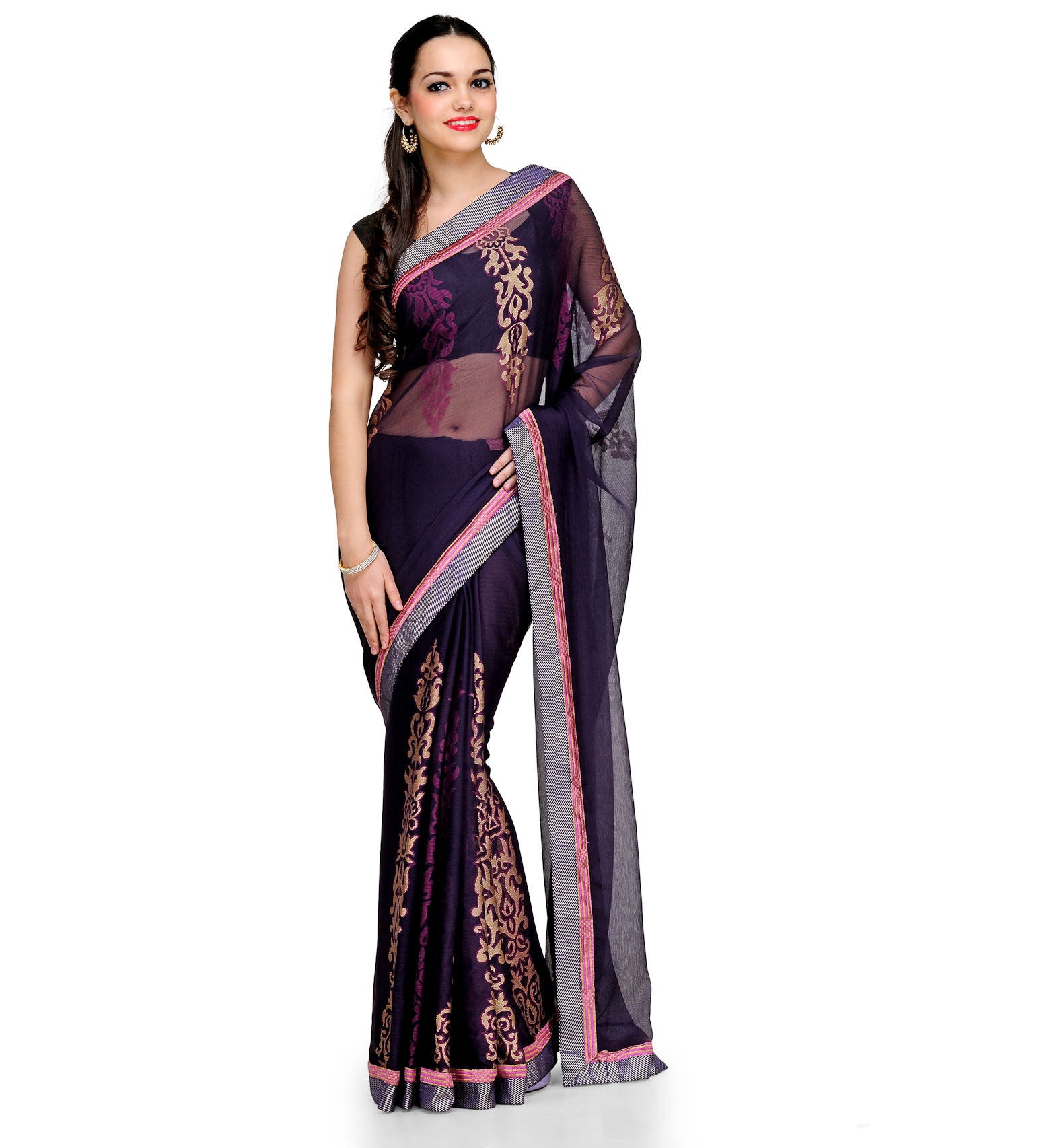 Dark Purple Faux Chiffon Saree