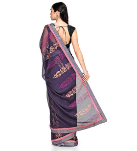 Dark Purple Faux Chiffon Saree