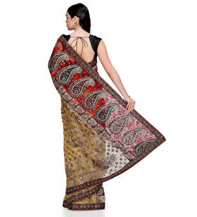 Beige Tissue Saree with Velvet Stone Work