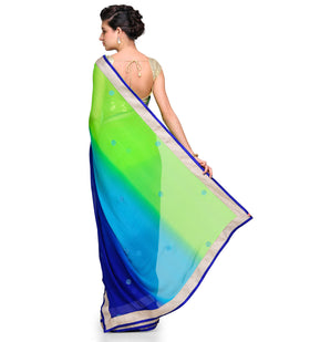 Green & Blue Shaded Faux Georgette Saree