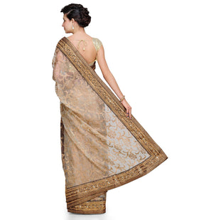 Beige Tissue Brasso Saree with Zari Border