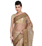 Beige Tissue Brasso Saree with Zari Border