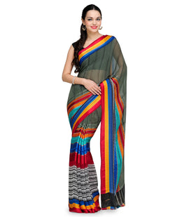 Green Faux Georgette Printed Saree