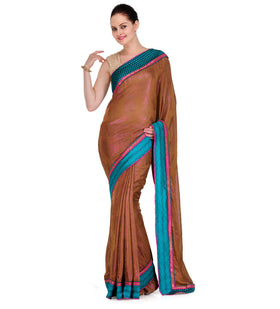 Brown Faux Chiffon Saree