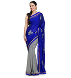 Royal Blue Faux Chiffon & Moss Crepe Saree