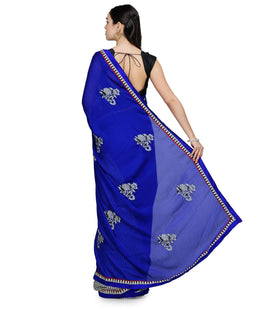 Royal Blue Faux Chiffon & Moss Crepe Saree