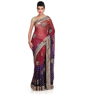 Wine & Violet Shaded Net Saree