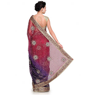 Wine & Violet Shaded Net Saree