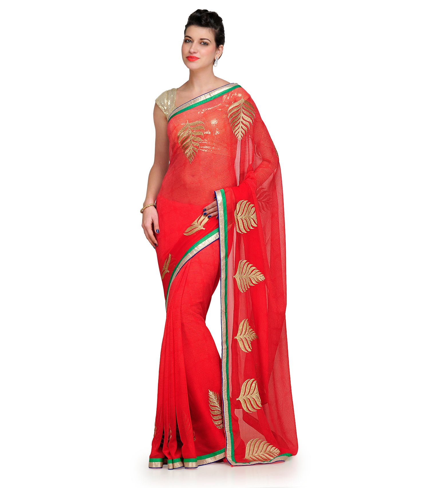 Rose Faux Chiffon Saree