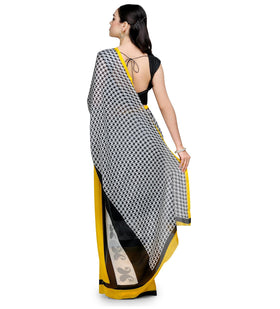 Black & White Faux Chiffon Saree