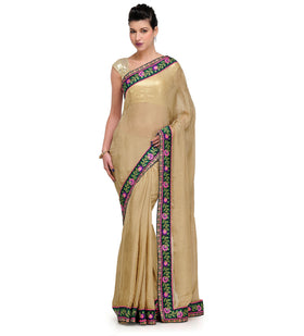 Fawn Faux Chiffon Saree