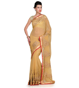 Beige Faux Chiffon Saree