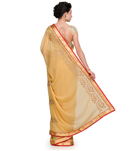 Beige Faux Chiffon Saree