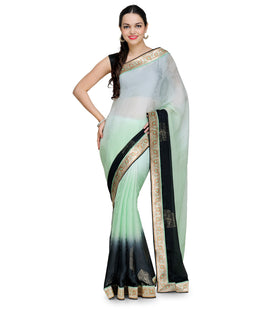 Sea Green Shaded Faux Chiffon Saree