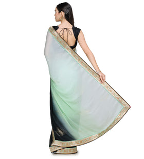 Sea Green Shaded Faux Chiffon Saree