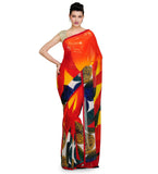 Yellow & Orange Shaded Faux Chiffon Saree