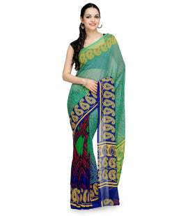 Green Faux Chiffon Printed Saree