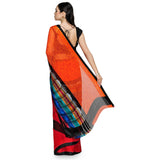 Orange & Red Faux Georgette Saree