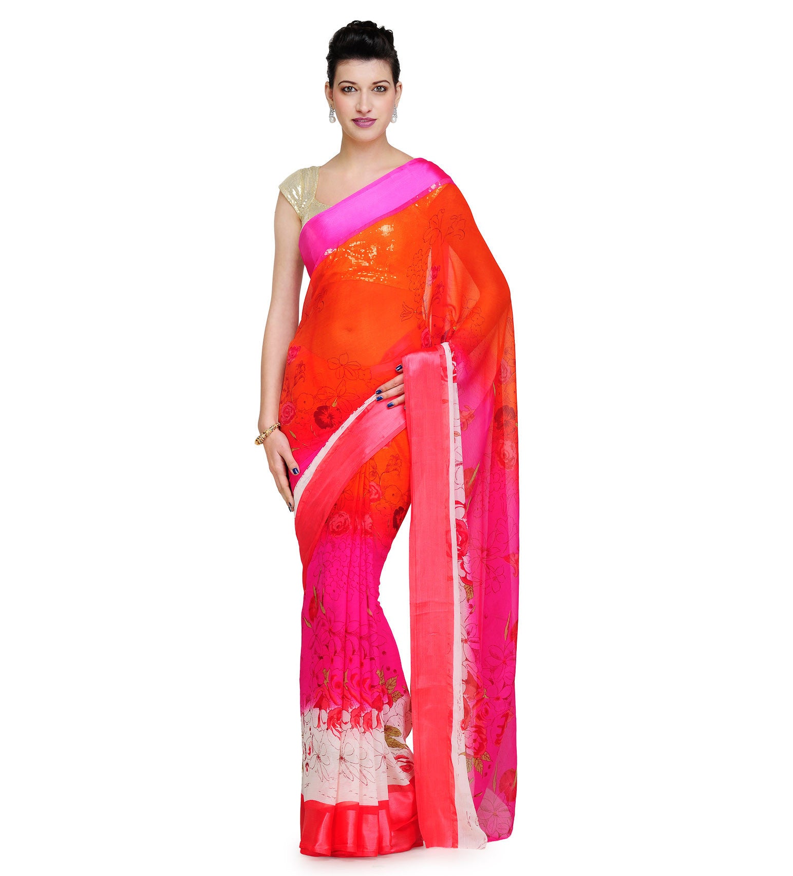 Magenta Shaded Faux Chiffon Saree