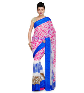 Off White Faux Georgette Printed Saree