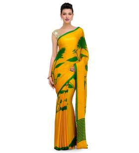 Yellow Faux Chiffon Printed Saree