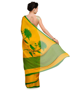 Yellow Faux Chiffon Printed Saree