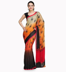 Beige & Rust Shaded Faux Chiffon Saree