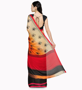 Beige & Rust Shaded Faux Chiffon Saree