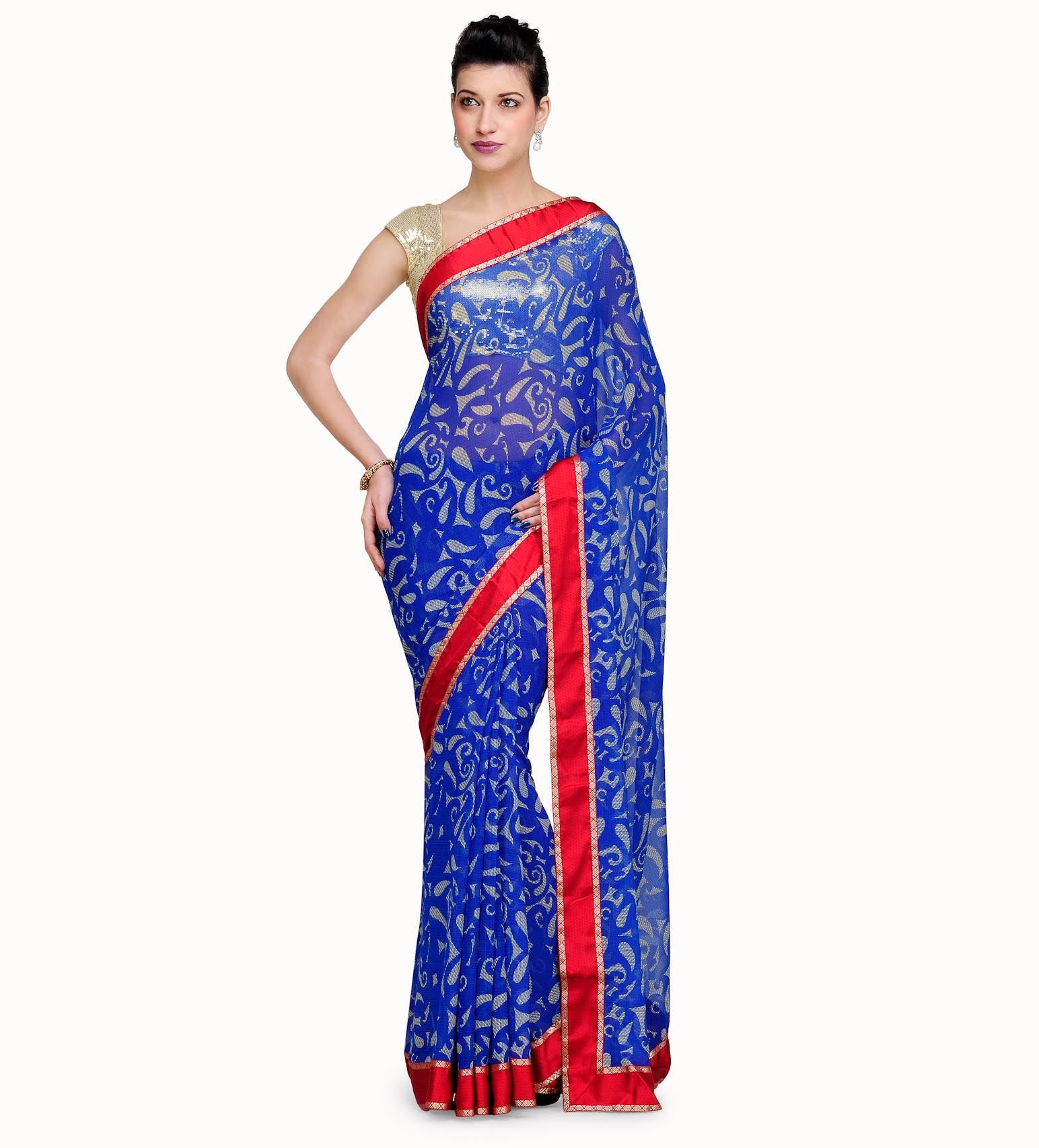 Royal Blue Faux Georgette Saree