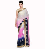 White & Pink Shaded Faux Chiffon Saree