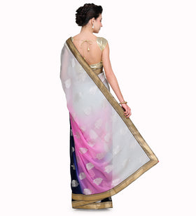 White & Pink Shaded Faux Chiffon Saree