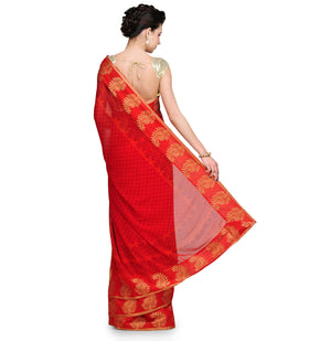 Rust Faux Georgette Printed Saree