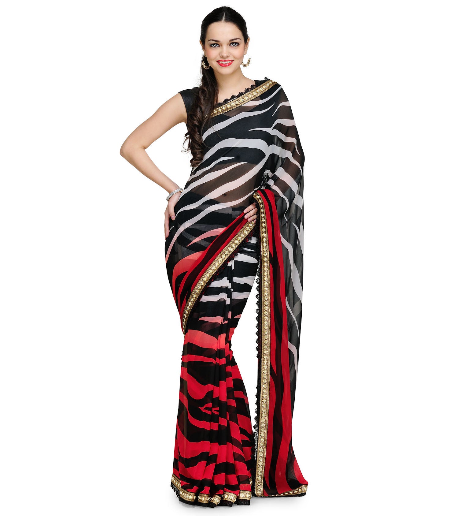 Black & Rust Shaded Faux Georgette Saree