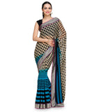 Beige & Blue Shaded Faux Georgette Saree