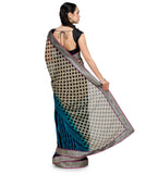 Beige & Blue Shaded Faux Georgette Saree