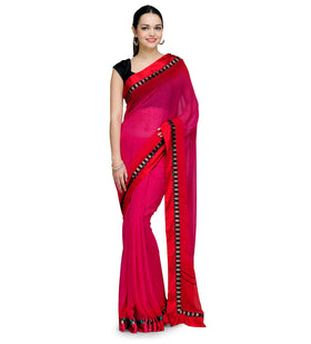 Magenta Faux Georgette Printed Saree