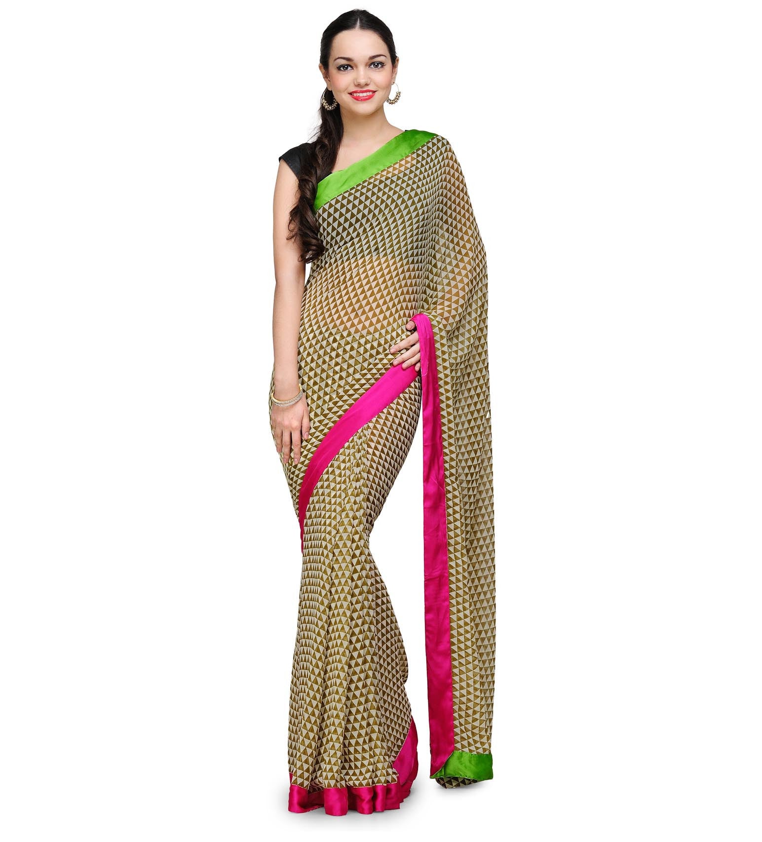 Olive Faux Georgette Printed Saree