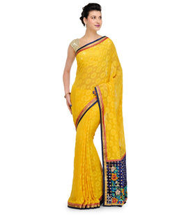 Yellow Faux Georgette Brasso Saree