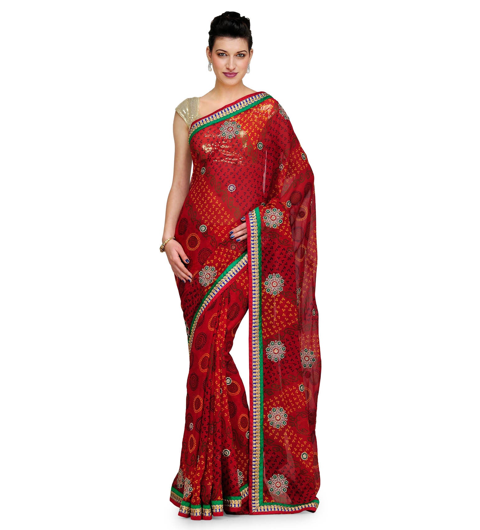 Maroon Faux Georgette Printed Saree