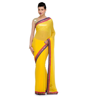 Yellow Faux Chiffon Saree